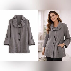 NWT Yushi Lagenlook Swing Jacket Ruched Wire Ruffle Collar Gray XL USA Made